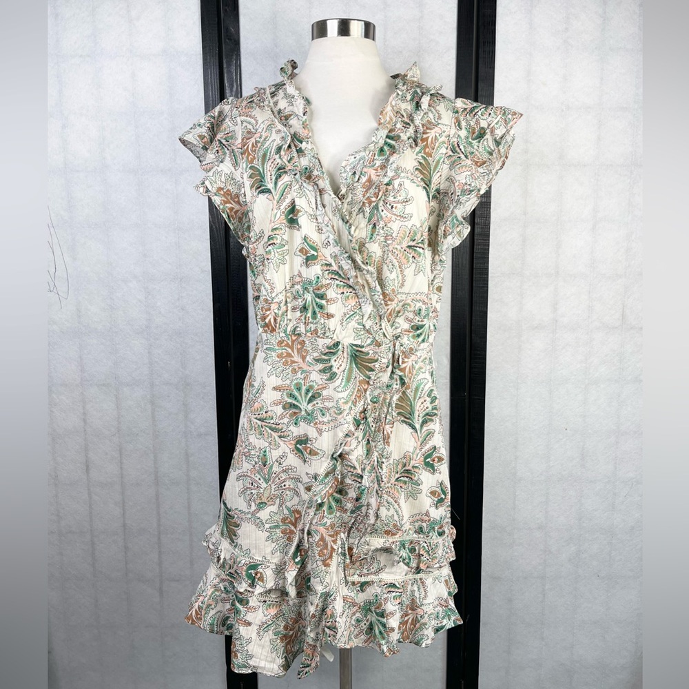 Veronica Beard Green and Pink Ruffled Wrap Mini Dress